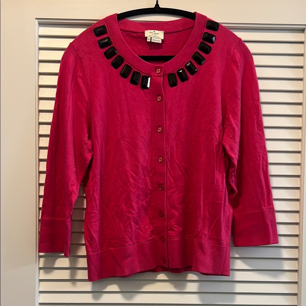kate spade new york Pink and Black Cardigan with Elegant Embellishments